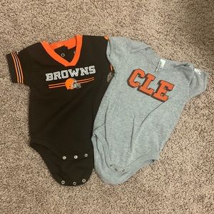 Cleveland Browns bodysuits- used - well loved. 12M and 12-18M